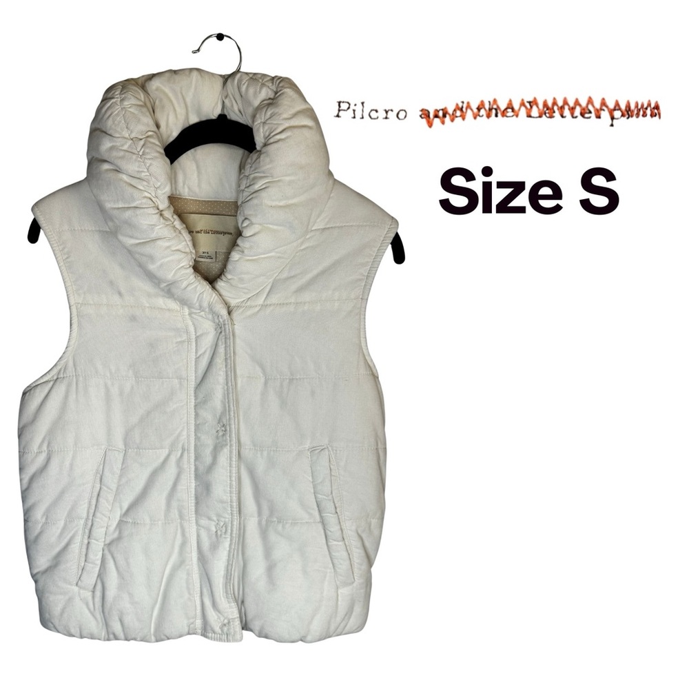 Pilcro Anthropologie Ivory Quilted Corduroy Vest Women's S Cotton Padded EUC